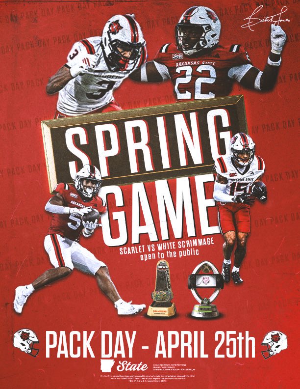 PoeBrady74's tweet photo. Very grateful for the invite to the @AStateFB Pack Day and Spring Game! Excited to see the offseason work pay off on the field. Also thankful to be invited back to the A-State Big Man Camp — looking forward to working with @CoachNickGrimes and @TylerMontgomer1 this summer! 💪
#WolvesUp🐺 
@CoachButchJones @AStateFB_Rec @CabotFB @LanceClark3 @hunterjackson51 @CoachGibson96 @PrepRedzoneAR @youareathlete @sixstarfootball @CSAPrepStar