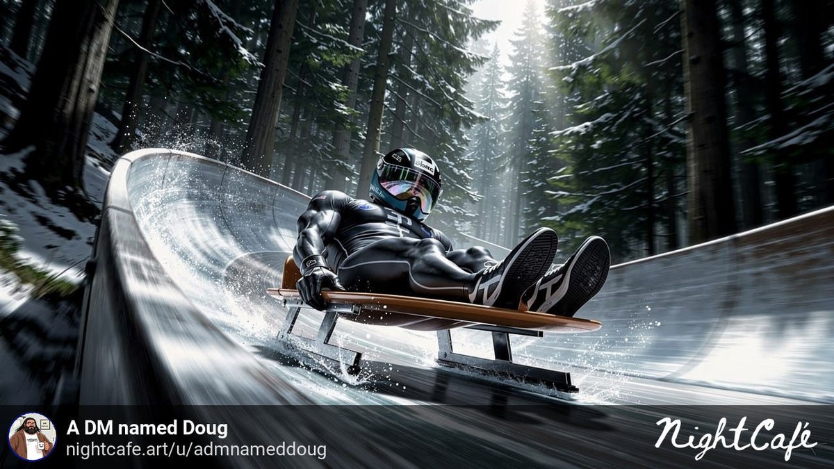 aDMnamedDoug's tweet photo. luge competitor hurtling down twisting forest course - made with NightCafe  https://t.co/PUVHgyLuJj #aiart #nightcafe #digitalart via @NightcafeStudio #NCWinterSports https://t.co/cclojzB3bu