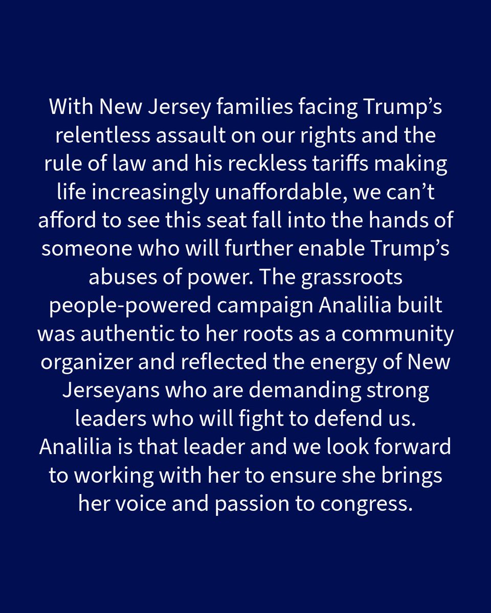 CoryBooker's tweet image. My statement out tonight with @AndyKimNJ endorsing @AnaliliaForNJ.