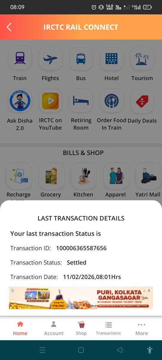 om100prakash's tweet photo. @RailwaySeva 
What is the issue transaction is settled but ticket not booked.

Payment is also deducted from my account. https://t.co/IyFKKtsIj7