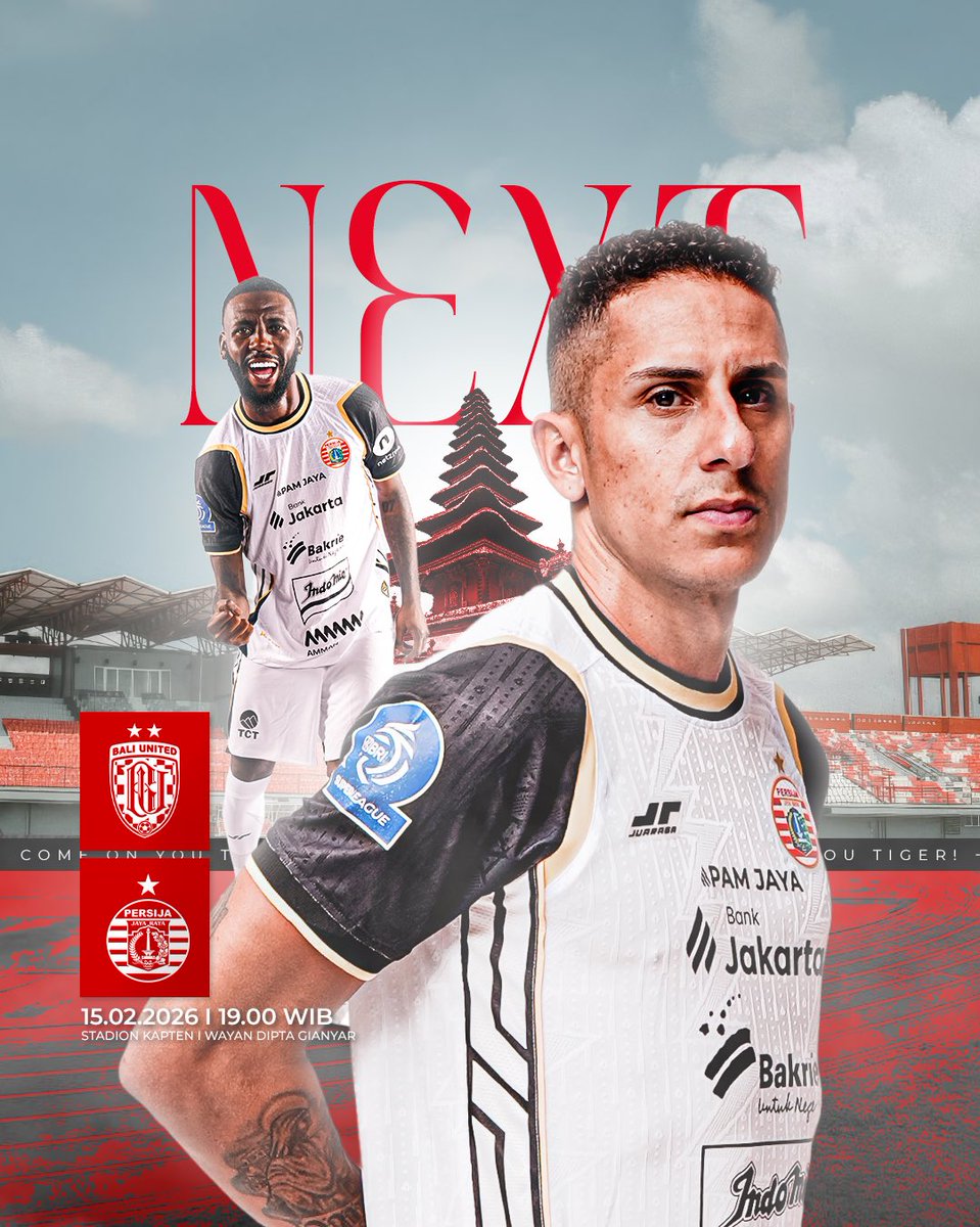 𝐅𝐎𝐊𝐔𝐒 𝐒𝐄𝐋𝐀𝐍𝐉𝐔𝐓𝐍𝐘𝐀: 𝐁𝐀𝐋𝐈! 🛫⚽️

⚽: Bali United FC vs Persija
🗓️: Minggu, 15 Februari 2026
🕖: Kick Off 19.00 WIB
🏟️: Stadion Kapten I Wayan Dipta

Bawa pulang poin penuh, Macan! 👊

#BRISuperLeague #Persija