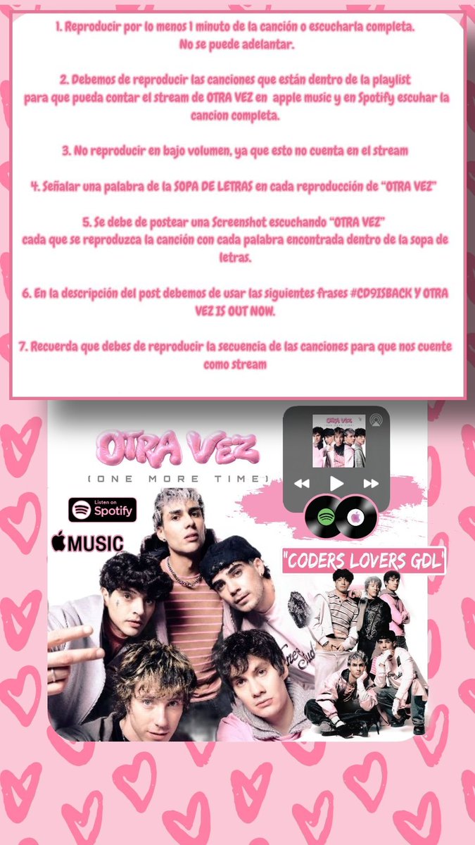 CodersLGDLOffic's tweet photo. CODERS 🗣📢
UNA FORMA DIVERTIDA PARA UNIRTE AL STREAM 💖OTRA VEZ💖
HICIMOS UNA PLAYLIST EN APPLE MUSIC Y EN SPOTIFY LES COMPARTIMOS UNA PLAYLIST CREADA DE @CD9
#CD9ISBACK
OTRA VEZ IS OUT NOW
🍎 MUSIC: https://t.co/sMntGDo0eE
🟢️ SPOTIFY: https://t.co/Ujtxz5sYZ1 https://t.co/vyqvdZVPWY