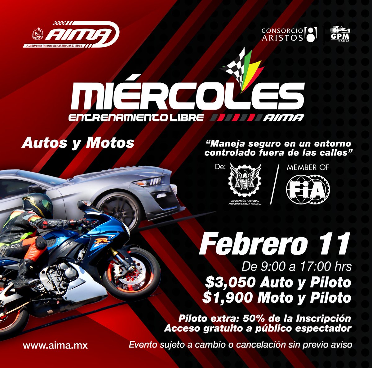 Miércoles de Entrenamiento / 11 de Febrero / 9:00 a 17:00 hrs / #Autos y #moto 

#AIMA #Puebla #amozoc #PistaLibre