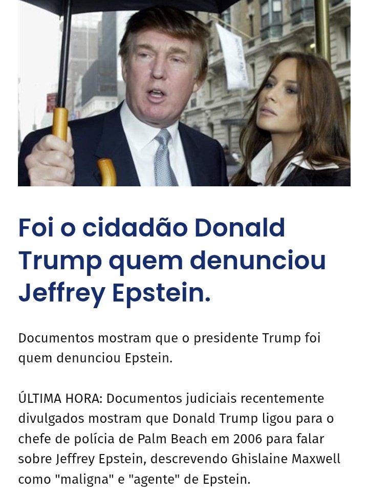 VerdadeseNadaMa's tweet photo. Documentos recentemente divulgados confirmam que o presidente Trump foi o denunciante no caso Epstein!
Matéria: https://t.co/C1RFLu5SND https://t.co/7HYI6N1sp4