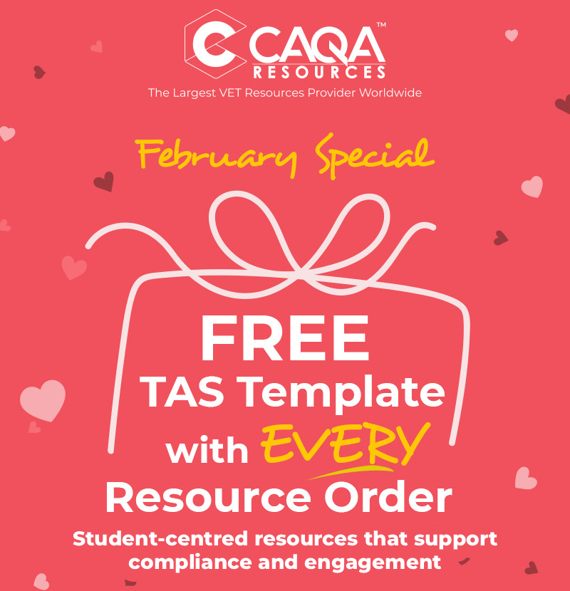 Show your learners some love with resources designed for engagement and accessibility.

✔️ Learner-friendly content
✔️ LLND kits to support diverse cohorts
✔️ Clear, structured assessment tools
🎁 Bonus: FREE TAS template with every February order.

🌐 caqaresources.com.au