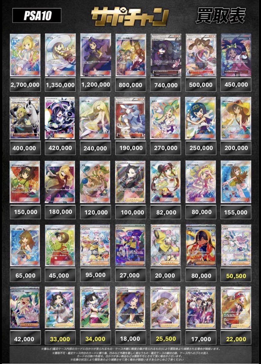 サポートチャンス 買取表 2月11日(水) ポケモンPSA10 買取表 ⚠️予告