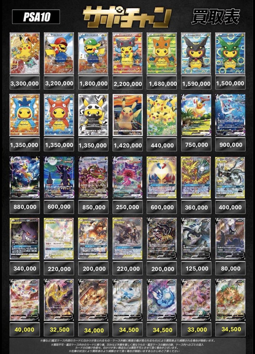 サポートチャンス 買取表 2月11日(水) ポケモンPSA10 買取表 ⚠️予告