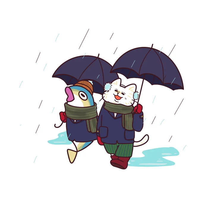 せっかくの建国記念日でお休みなのに! 久しぶりの雨だなんて! せっかくだから冬服でおでかけするんだ! 春が来るとわかってしまうとそれはそれで寂しいのであった! #イラスト #illustration