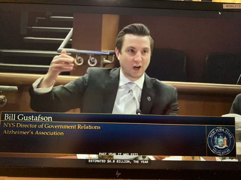 NYSALZ's tweet photo. Bill made a good case today at the budget hearing for the wisdom of proactively addressing the Alzheimer's epidemic. NY must increase its investment in early detection &amp; diagnosis, care, and support! #ENDALZ #NYSAlzAdvocacy https://t.co/nmvYIvA60H