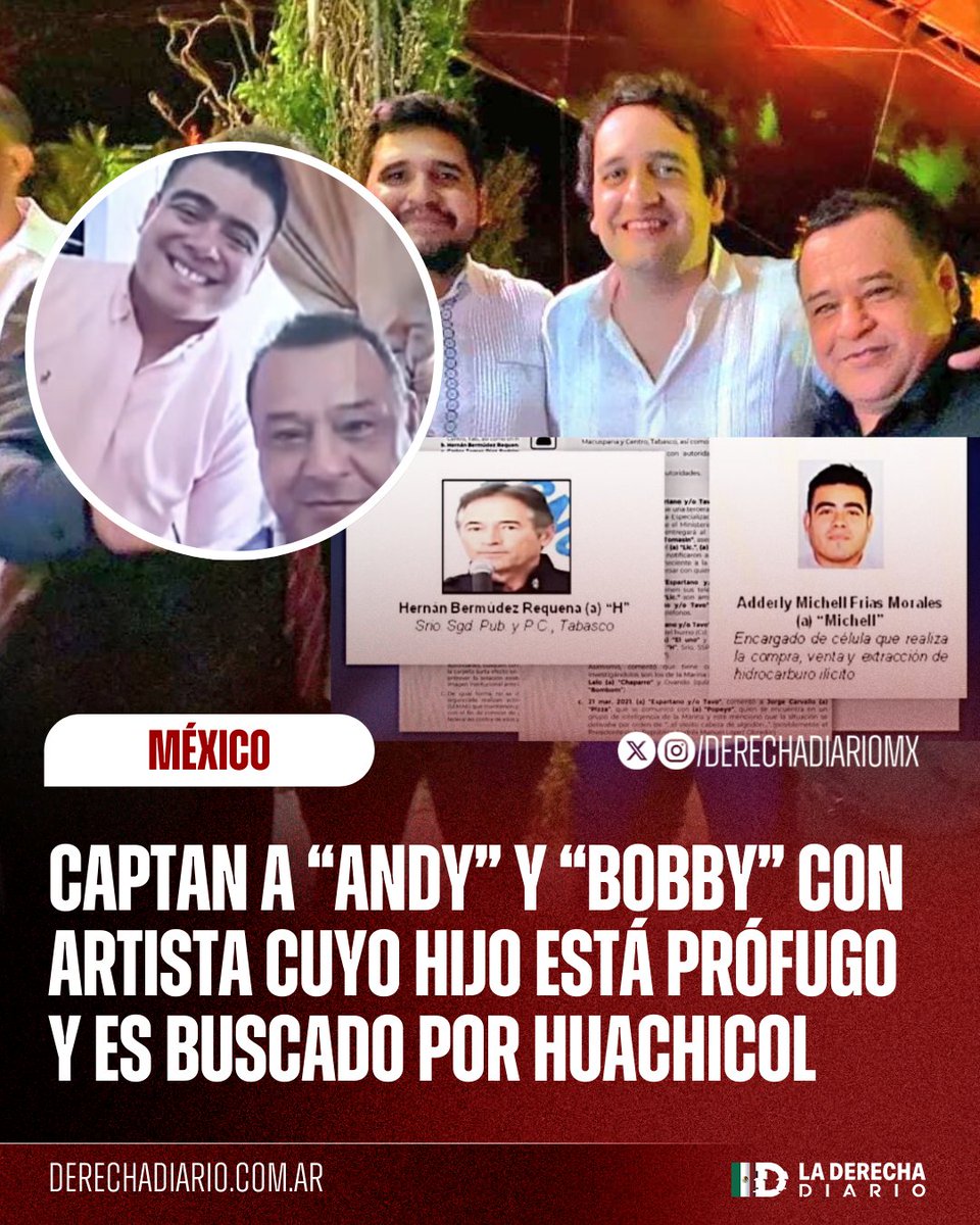 DerechaDiarioMX's tweet image. 🚨🇲🇽 | "El Andy" y "El Bobby" López Beltrán, fueron fotografiados con el artista tabasqueño "Chemaney", cuyo hijo es buscado por las autoridades por presuntos vínculos con el huachicol y el líder de "La Barredora", Hernán Bermúdez Requena, reveló @jorgegogdl.