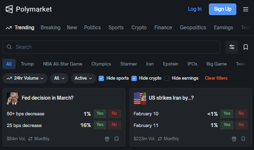 probaaron's tweet photo. Polymarket just dropped a new dark mode and a "Hide Sports / Hide Crypto" toggle to clean up your feed

trading on Kalshi? @Kalshinomics offers similar features to cut the noise, streamline market discovery, and keep you focused on your niche https://t.co/9ElUC7myWU