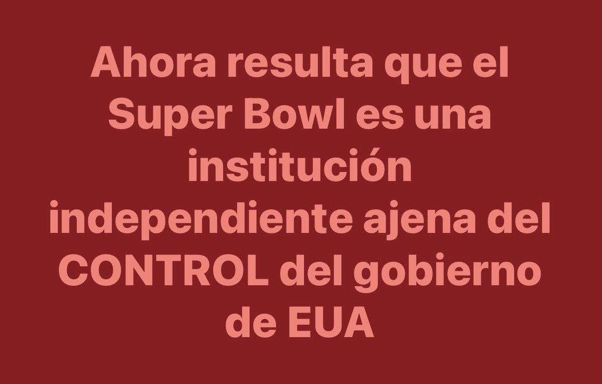 No se confundan. Toda idea de revolución es orquestada, y EUA es experto en eso.
#BadBunny ni el #SuperBowl son entes mas poderosos que el gobierno de USA y el super bowl mucho menos esta fuera del control del poder.

Nadie llega a cantar en el medio tiempo de ese evento tan