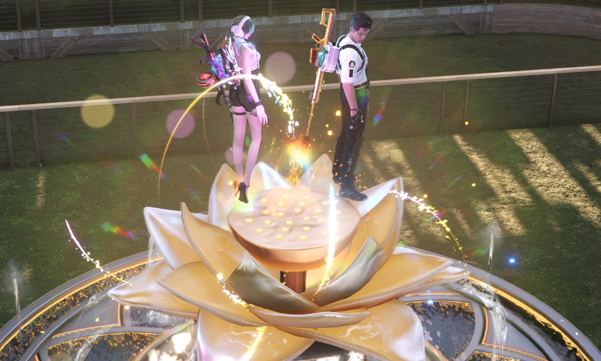 ly_game000's tweet photo. エンジョイしているワンスヒューマンもマニブスに引っ越して新しいガチャやスキンで楽しんでる中､友達が噴水？当てて自分のお庭にも設置してもらった⸜(*˙꒳˙*)⸝飛行機も持ってた...😂

記念の写真です📸笑

#ワンスヒューマン #onehuman https://t.co/mAsj5eV54O