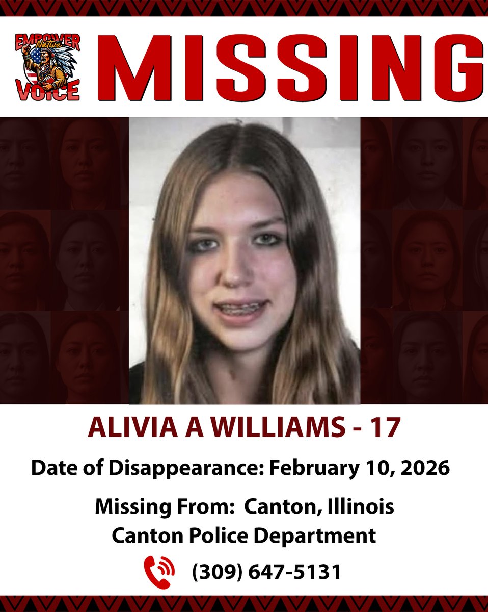 EmpowerNative's tweet image. 🚨 MISSING PERSON ALERT - ALIVIA A WILLIAMS 🚨

If you have any information, please contact:
📞 Canton Police Department: (309) 647-5131
📞 24-Hour Call Center: 1-800-843-5678
📞 Or call 911 immediately

#EmpowerNativeVoice #ShareYourVoice #MissingPerson #BringThemHomeNow