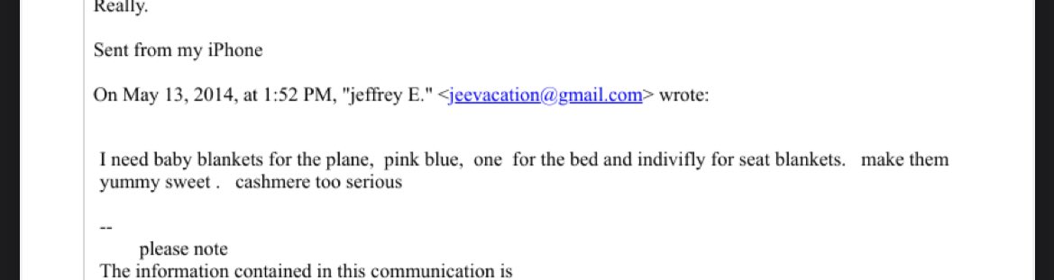 astralpolpetta's tweet photo. @allenanalysis Here’s something I found today, Epstein legit ordering baby blankets for his private jet. He had no known children… https://t.co/RfU6sYGFIx