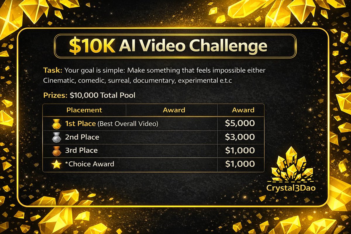 $10K AI video Challenge

Task:  Your creativity should speak, Push boundaries with motion, camera work, and performance. Cinematic, comedic, surreal, experimental if it moves, it belongs here.

💰 Total prize pool: $10,000 

🥇 1st Place: $5,000
🥈 2nd Place: $3,000
🥉 3rd Place: