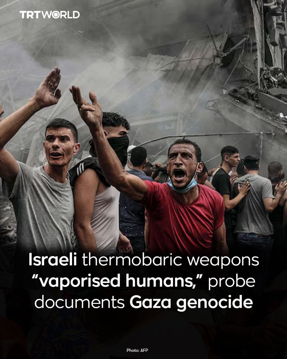 trtworld's tweet photo. Probe reveals Israel used thermal and thermobaric weapons in Gaza that burn at up to 3,500°C, leaving no remains of victims 
https://t.co/TFeqqKRBNV https://t.co/m9H7WsMiMP