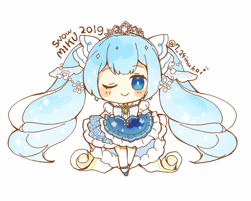 初音ミク ,雪ミク 「【#犬飼さんの毎日ミニキャラ】 雪ミク2019ちゃんです ▼歴代雪ミクちゃん(2」|犬飼＠4/1ありがとうございました！🌟NEOKET4【B50】のイラスト