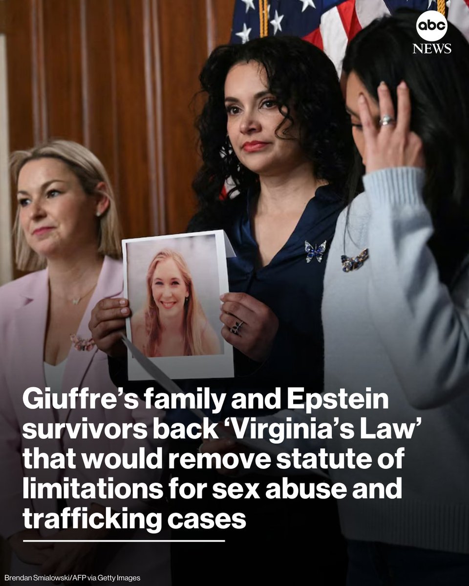 Survivors of Jeffrey Epstein came to Capitol Hill on Tuesday to support lawmakers as they introduced 'Virginia's Law' — a measure to help victims sue alleged sex abusers by making it more difficult for them to evade lawsuits.

Read more: abcnews.link/2ymXpGI