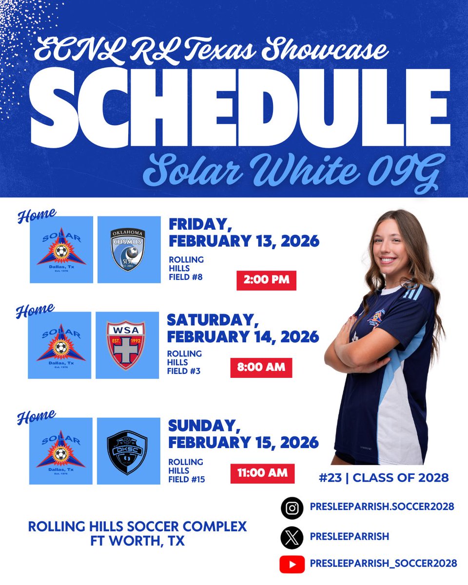 preslee_parrish's tweet photo. Excited and ready for this weekend with my team at #ECNLRLTX! Come watch me play! 

@SolarSoccerClub @ImYouthSoccer @TheSoccerWire @ImCollegeSoccer @CollegeSoccerID @PrepSoccer @SocAddicts https://t.co/Yov47bBfP9