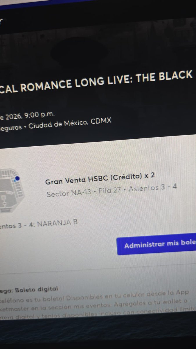 Bandita, vendo 1 boleto en gradas para la fecha del 13 de Feb de My Chemical Romance. Lo estoy dejando en $2,000, costó $2,200 con servicios. 

Ya saben que es seguro, puedo compartir cualquier info que se requiera. 🤞

Me apoyan con un RT? <a href="/boletosMX_/">boletosMX</a> <a href="/MaquinaTipster/">Máquina Tipster</a>