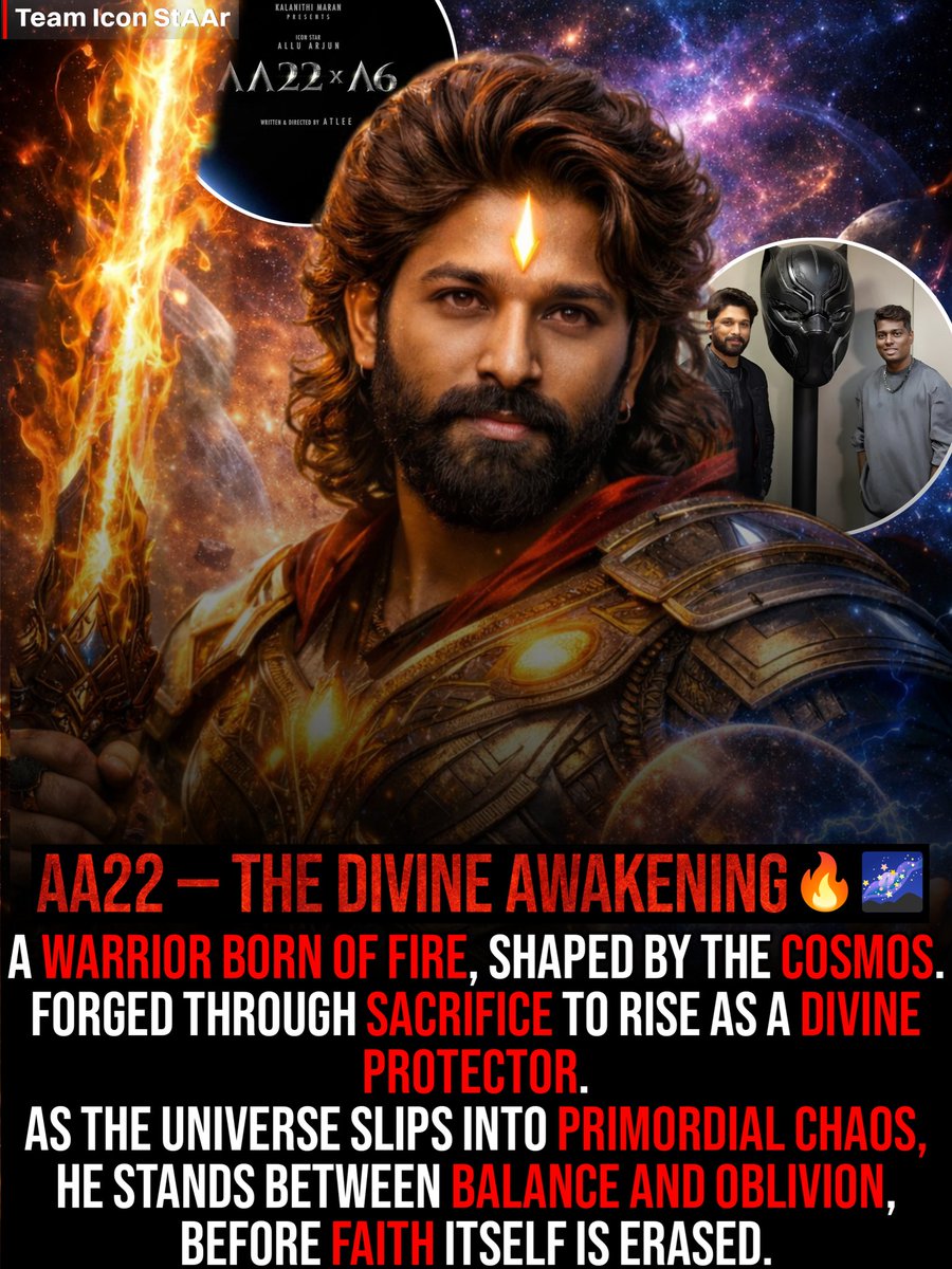From man to myth.  
From fire to faith.  

AA22 isn’t a character —  
it’s an awakening. 🔥  

#AA22xA6 #iconstar #AlluArjun𓃵 #atlee