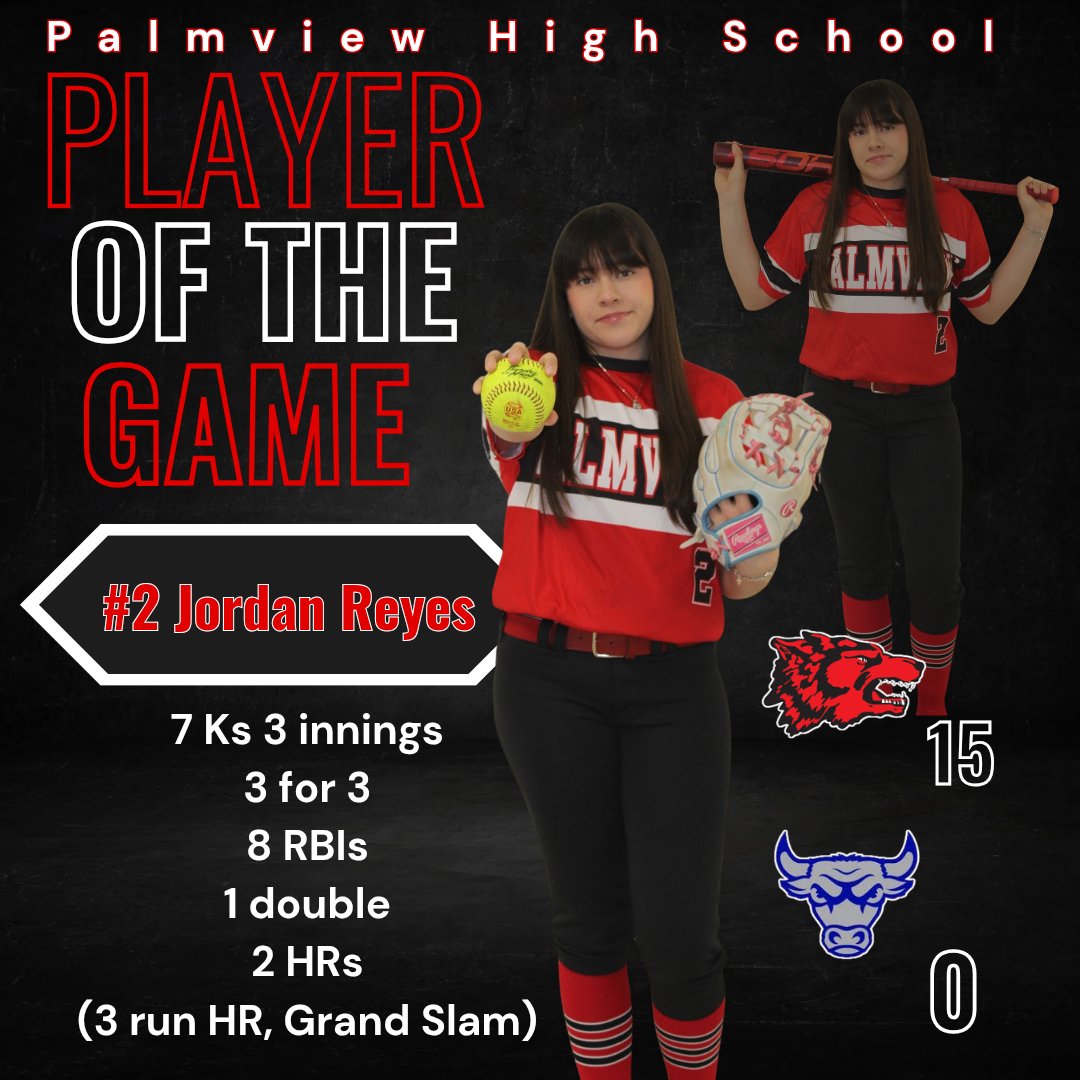 📢‼️Final Score alert ‼️📢
Palmview    15
L. Cigarroa    0

A great way to start our district play with a victory over the Laredo Lady Torros. Shout-out to our player of the game,  Jordan Reyes! 

#LoboProud #LoboSoftball