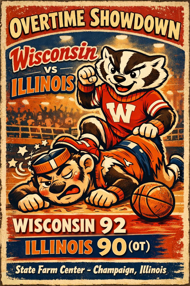 Wisconsin goes in Illinois and steals one on the road!!! Absolutely a dog fight from start to finish! With the loss Michigan now leads the big ten by 2 games. While Illinois is sitting in 3rd behind MSU. The big ten is a battle every night ! #BigTen #Wisconsin #Illinois