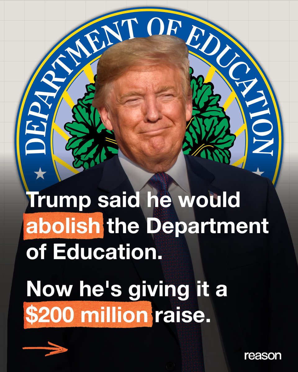 The Department of Education is getting a bigger budget, less than a year after Trump ordered the department's closure.

Read more: reason.pub/4cmZ5Fz