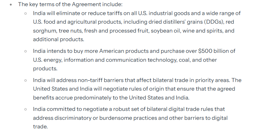 gaurav_kochar's tweet image. #IndiaUSTradeDeal | #WhiteHouse drops #pulses, changes 'committed' to 'intends' for $500 bn purchase by India in updated White House #FactSheet on India Trade Deal  

Alert: White House added the phrase 'certain pulses' and upgraded 'intends to' into 'has committed to' in at