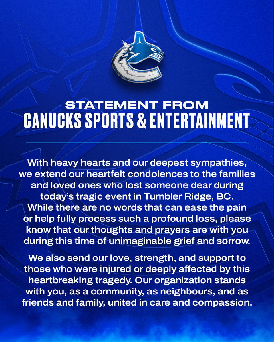 Our thoughts are with the community of Tumbler Ridge, BC and the loved ones of those who were lost.