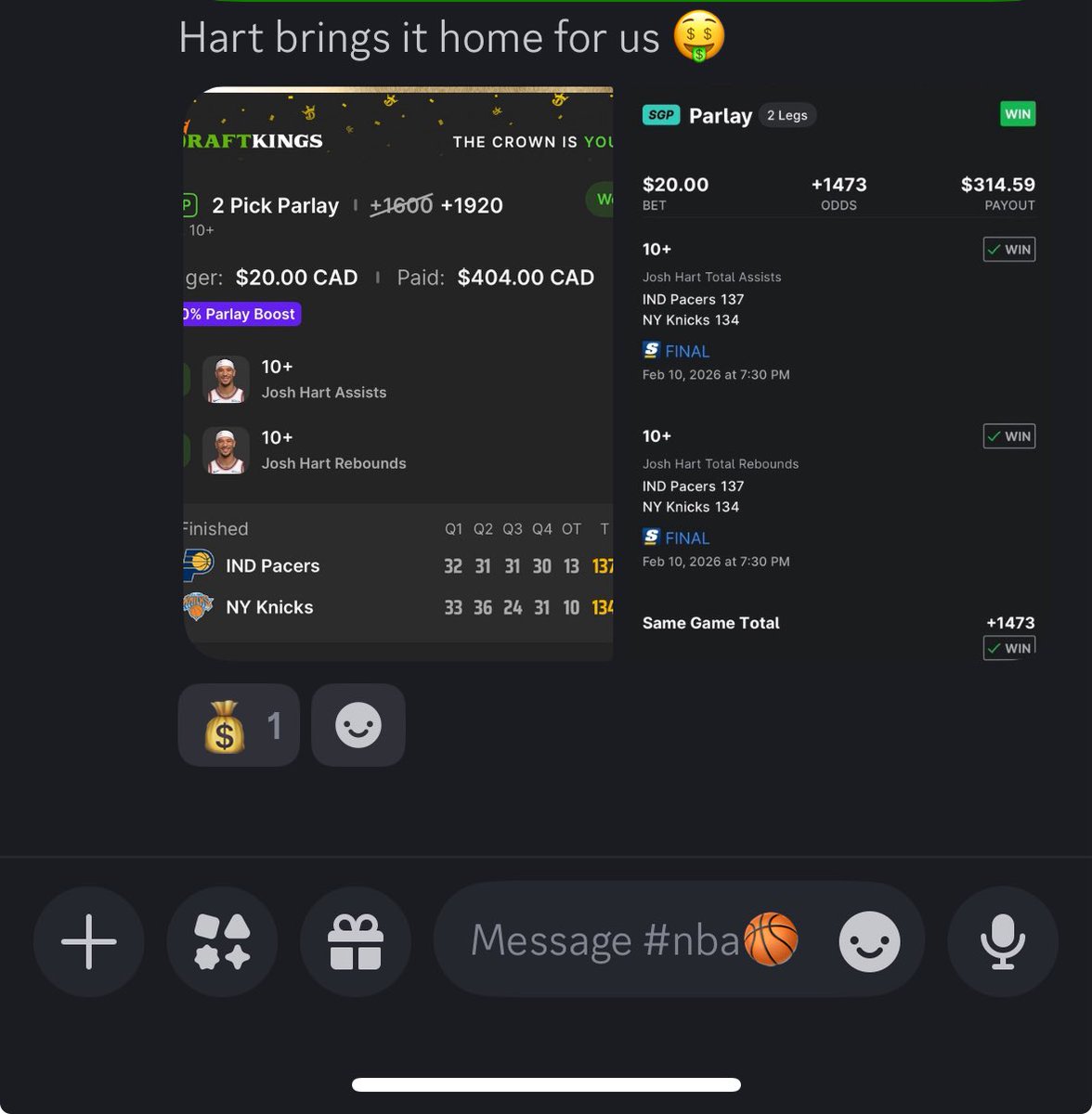 AveragePicks98's tweet photo. We Snipe J.hart TD in the Discord , great night for the Discord 🤑 #JoshHart #TripleDouble #NBA https://t.co/6w7I2VWSVQ