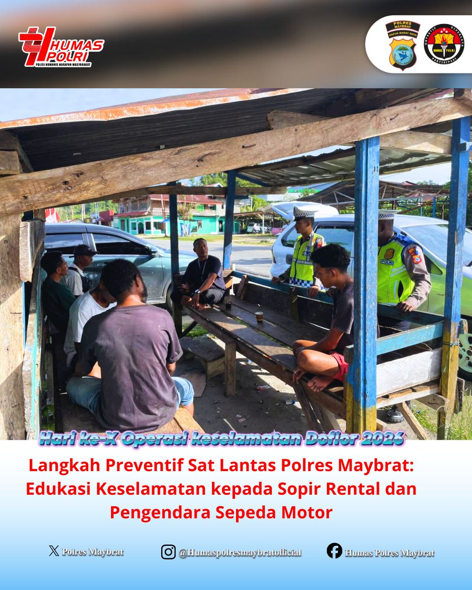MaybratPolres's tweet photo. Operasi keselamatan dofior 2026.

Langkah Preventif Sat Lantas Polres Maybrat: Edukasi Keselamatan kepada Sopir Rental dan Pengendara Sepeda Motor.

#OperasiKeselamatanDofior2026
#PolresMaybrat
#PoldaPapuaBaratDaya
#Kamseltibcarlantas
#PolriPresisi
#HumasPolri https://t.co/q2fucFuWNB