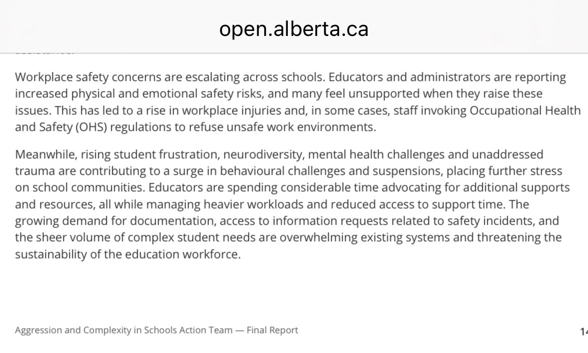 MsLutzmann's tweet image. Danielle Smith and Demetrios Nicolaides will make “thoughts and prayers” social media posts tonight, but will they take action to make Alberta schools safer? This is what their own government’s report says is happening in Alberta schools today. #abpoli #abed #ableg