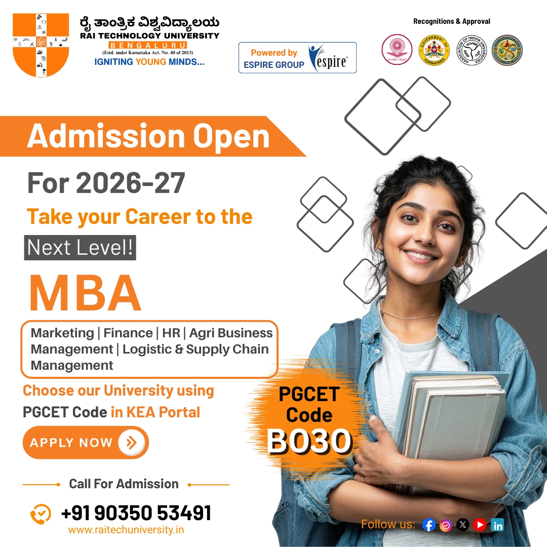 Raitechuniver's tweet photo. Dream Big. Lead Smart. Succeed Faster.
MBA Admissions Open at Rai Technology University, Bangalore (RTU)
📢 Seats filling fast - Apply today!

#MBAAdmissions #AdmissionsOpen #RTUBangalore #RaiTechnologyUniversity #UGCRecognized #HigherEducation #CampusLife #ApplyNow https://t.co/Bfk2ChsaB7