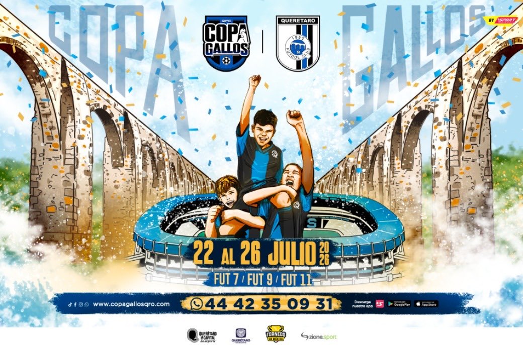 Nos emociona anunciar la primera edición de #CopaGallos.
Una iniciativa pensada para conectar con nuevas generaciones, impulsar el deporte juvenil y generar impacto positivo en nuestra comunidad y en la ciudad.

Vamos con todo ⚽️🐓💙🖤 ⁦<a href="/Club_Queretaro/">Gallos Blancos 🐓</a>⁩