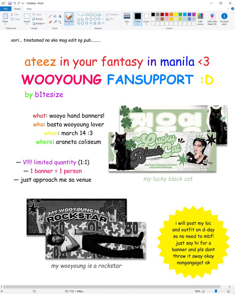 𐙚⋆.˚ . . my lucky black cat is a rockstar . . ⋆‧°𓏲ּ𝄢

#wooyoung iyf manila fan support by b1tesize 🐈‍⬛🍀
— hand banner freebies
— 1:1, limited quality > <
— time &amp; loc TBA
— trades OK on d-day!
— show me this tweet on mar 14 to claim

#ATEEZ #InYourFantasy_MNL #ATEEZinMANILA