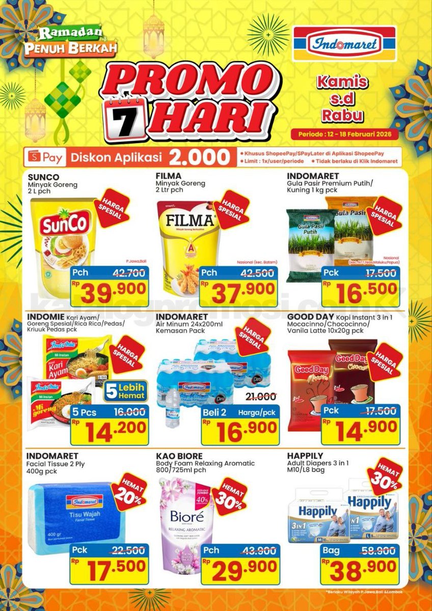 katalogpromosi's tweet image. INTIP DULUAN 🥰 🛒 Promo JSM Indomaret Datang Lagi
periode 12–18 Februari 2026 

Khusus weekend ini, Banyak produk harga hemat buat stok akhir pekan dan sambut Long Weekend 

Cek detail promonya di sini 👉 katalogpromosi.com/promo-jsm-indo…
#PromoJSM #Indomaret #PromoWeekend