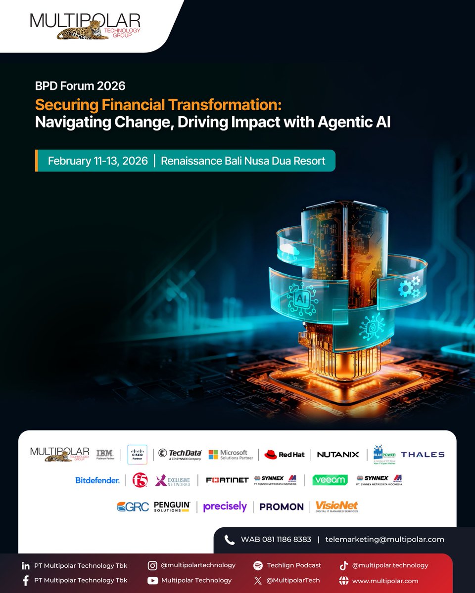 MultipolarTech's tweet photo. Melalui BPD Forum ke-20 bertajuk "Navigating Change, Driving Impact with Agentic AI", Multipolar Technology bersama Asbanda menghadirkan kolaborasi strategis bersama para pakar teknologi. https://t.co/sBlCRMlejm