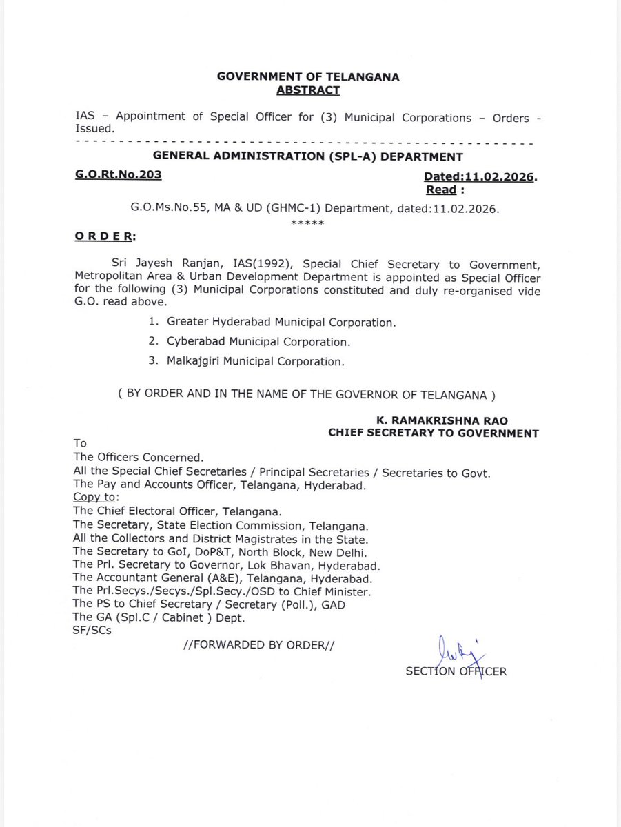jsuryareddy's tweet image. Reorganised Greater #Hyderabad Municipal Corporation (#GHMC) split into three civic bodies

#GreaterHyderabad Municipal Corporation continues with
Shamshabad, Rajendranagar, Charminar, Golconda, Khairatabad, Secunderabad
Commissioner: R V Karnan 

#Cyberabad Municipal Corporation