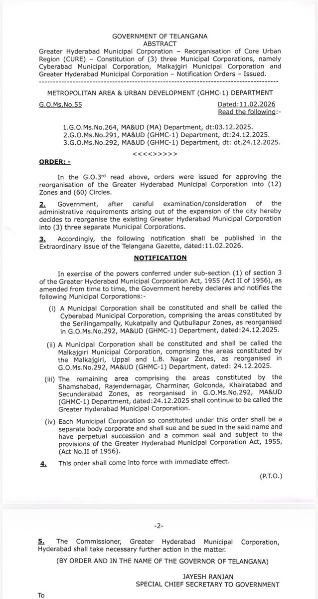 jsuryareddy's tweet image. Reorganised Greater #Hyderabad Municipal Corporation (#GHMC) split into three civic bodies

#GreaterHyderabad Municipal Corporation continues with
Shamshabad, Rajendranagar, Charminar, Golconda, Khairatabad, Secunderabad
Commissioner: R V Karnan 

#Cyberabad Municipal Corporation