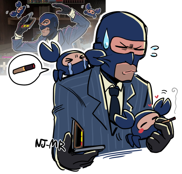 In the illustration I posted the other day, I forgot to draw Spycrab's cigarette.　🦀🚬