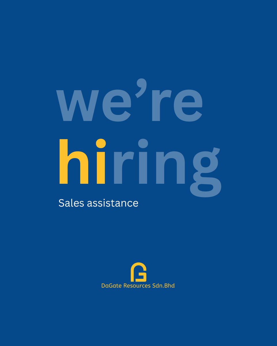 DaGateResources's tweet photo. We’re hiring!

Join our team as a Sales Assistant and grow your career with DaGate Resources Sdn. Bhd.

Apply now:
 https://t.co/gseg0fIlKS
#Hiring #SalesAssistant #JobVacancy #MalaysiaJobs https://t.co/2jNWSBE3nW