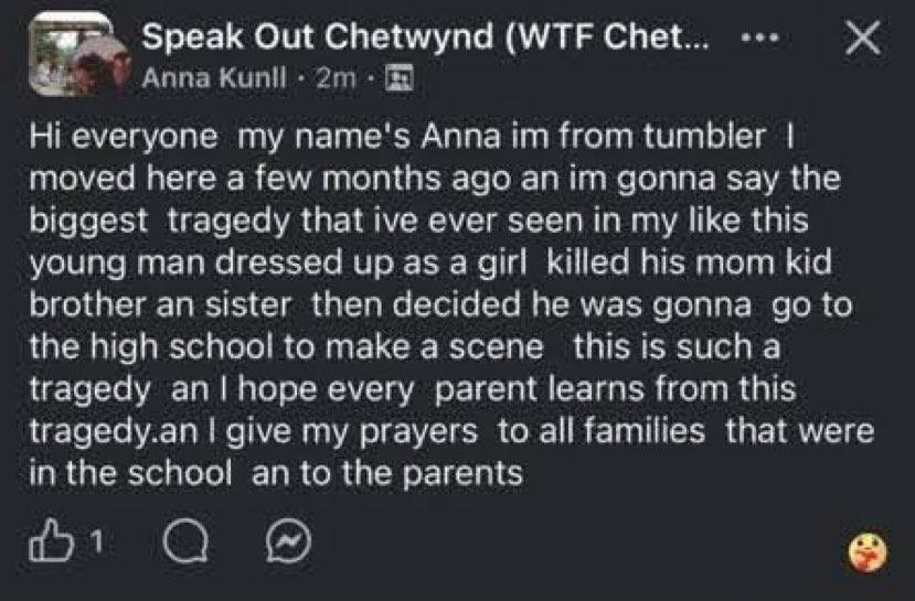 OdessaOrlewicz's tweet photo. The mass high school shooting today in BC, Canada where at least 10 are dead and 25 injured in my province at Tumbler Ridge...Word on the street from locals was it was a teen boy dressed as a girl, which is why the police are calling it "gun person" and mainstream media are saying it was a "woman in a dress" who was the shooter.
Mainstream media want you to think a woman did it. The alleged male shooter dressed as a girl killed their family first before going to the school.