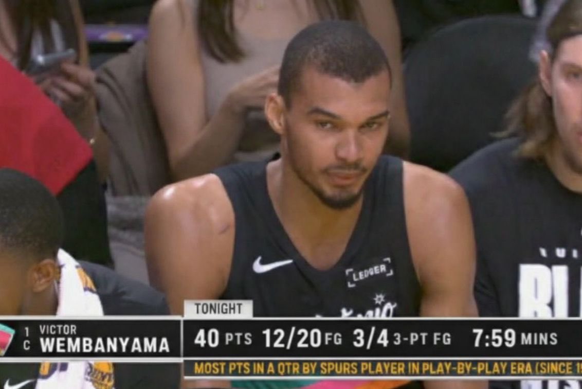 TheNBACentel's tweet photo. WEMBY SCORED 40 POINTS IN THE 1ST QUARTER 😭🔥 https://t.co/ylrephellr