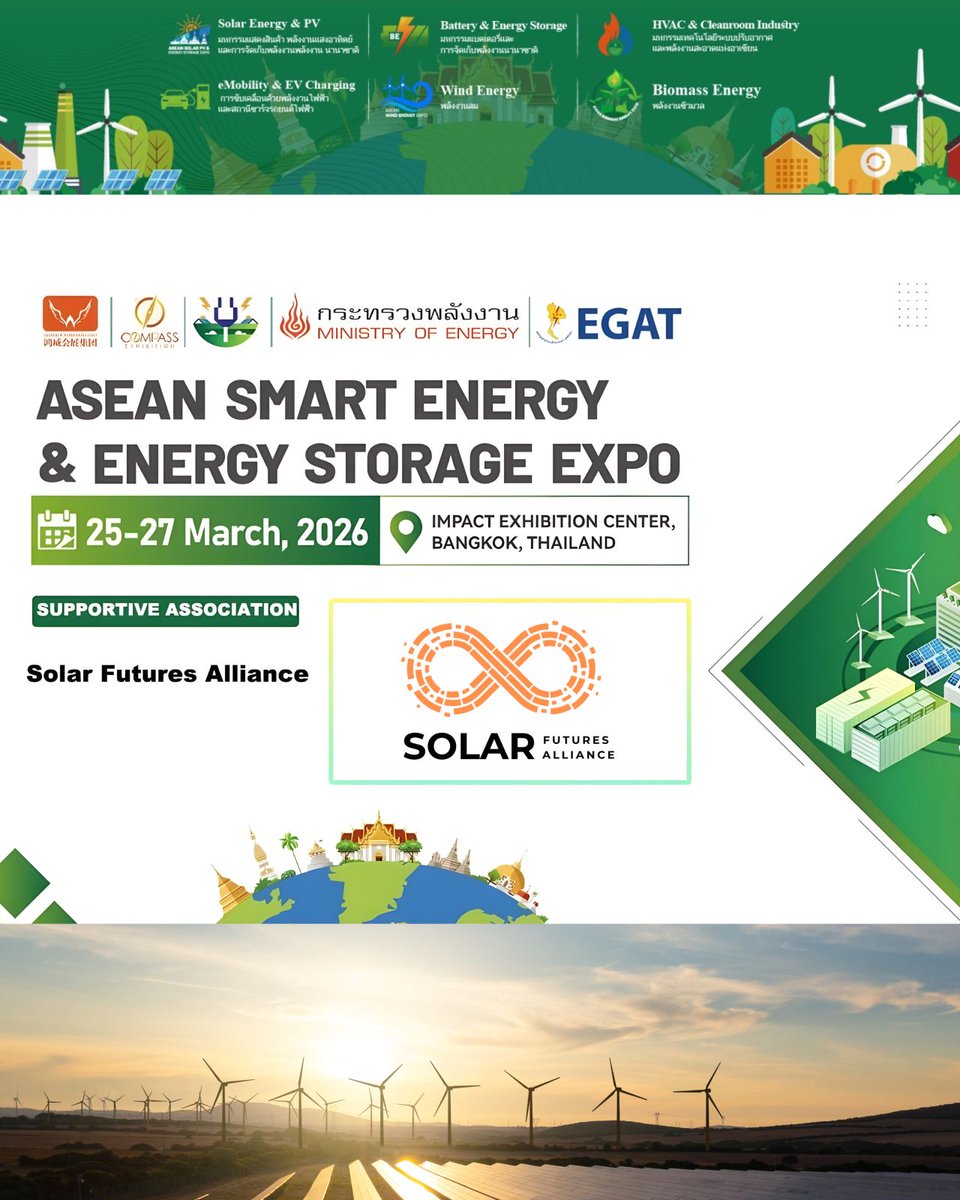 joinSFA's tweet image. We are proud to announce that Solar Futures Alliance has joined ASEE-ASEAN Smart Energy &amp;amp; Energy Storage Expo 2026 as an Official Global Supportive Association Committee Member, and will also serve as an Official Advisor for the event.

This collaboration reflects our shared