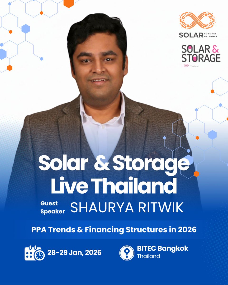 joinSFA's tweet image. Exciting Announcement! We’re delighted to share that Shaurya Ritwik, Strategic Director at the Solar Futures Alliance, will be joining Solar &amp;amp; Storage Live Thailand 2026 as a guest speaker.

He will be speaking on the session “PPA Trends &amp;amp; Financing Structures in 2026”, taking