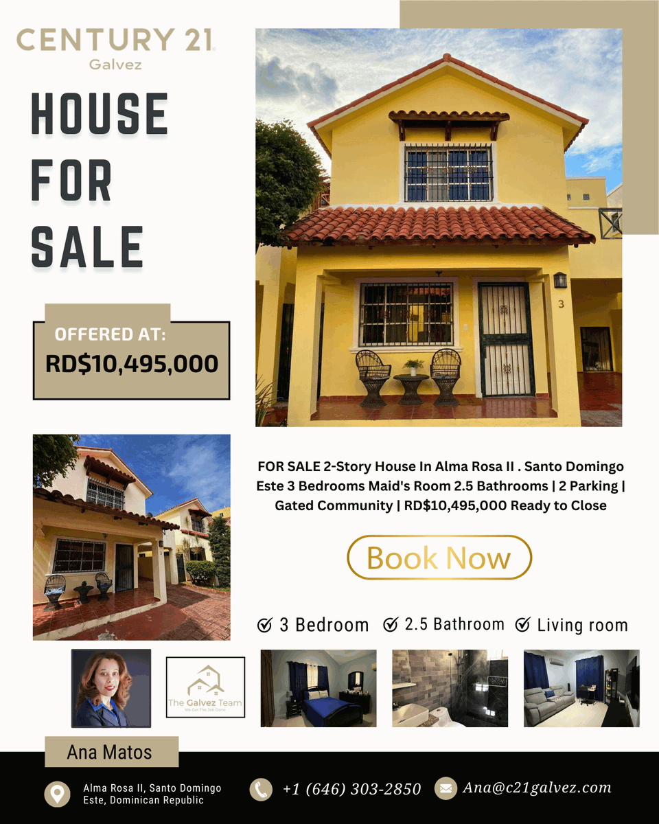 agent25386's tweet image. 🏡 Luxury 2-Story House for Sale in Alma Rosa II, Santo Domingo Este | Gated Community

🌴 Beautiful Move-In Ready Home in a Prime Location!

💰 Asking Price: RD$10,495,000

 +1 (646) 303-2850
.
.
#HouseForSale 🏡
#SantoDomingoEste
#GatedCommunity