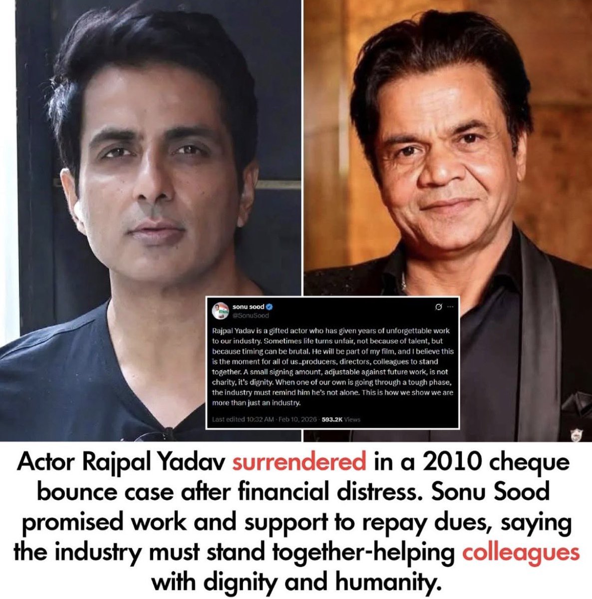BasEkInsaan's tweet photo. @SonuSood Sir , Your a Legend 🫡❤️‍🩹

#RajpalYadav #SonuSood 
#RajpalYadavChequeBounceCase https://t.co/tZhYdpK2Rp
