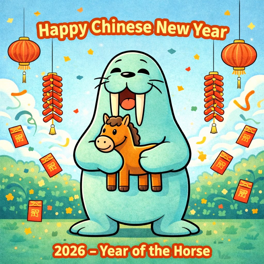 马年马上要到啦，你觉得海象是如何拜年的呢？
我先来，海象抱着小马🐴放鞭炮给大家拜年啦！🧨

- 制作表情包，并贴在该推文评论区👇
- 订阅海象新闻速递：walrus.xyz/#signup，填写订阅的电子邮件：forms.gle/6eqfeDg1DM8jBP…

🦭WAL（我）会送大家红包噢！这次准备了 2500